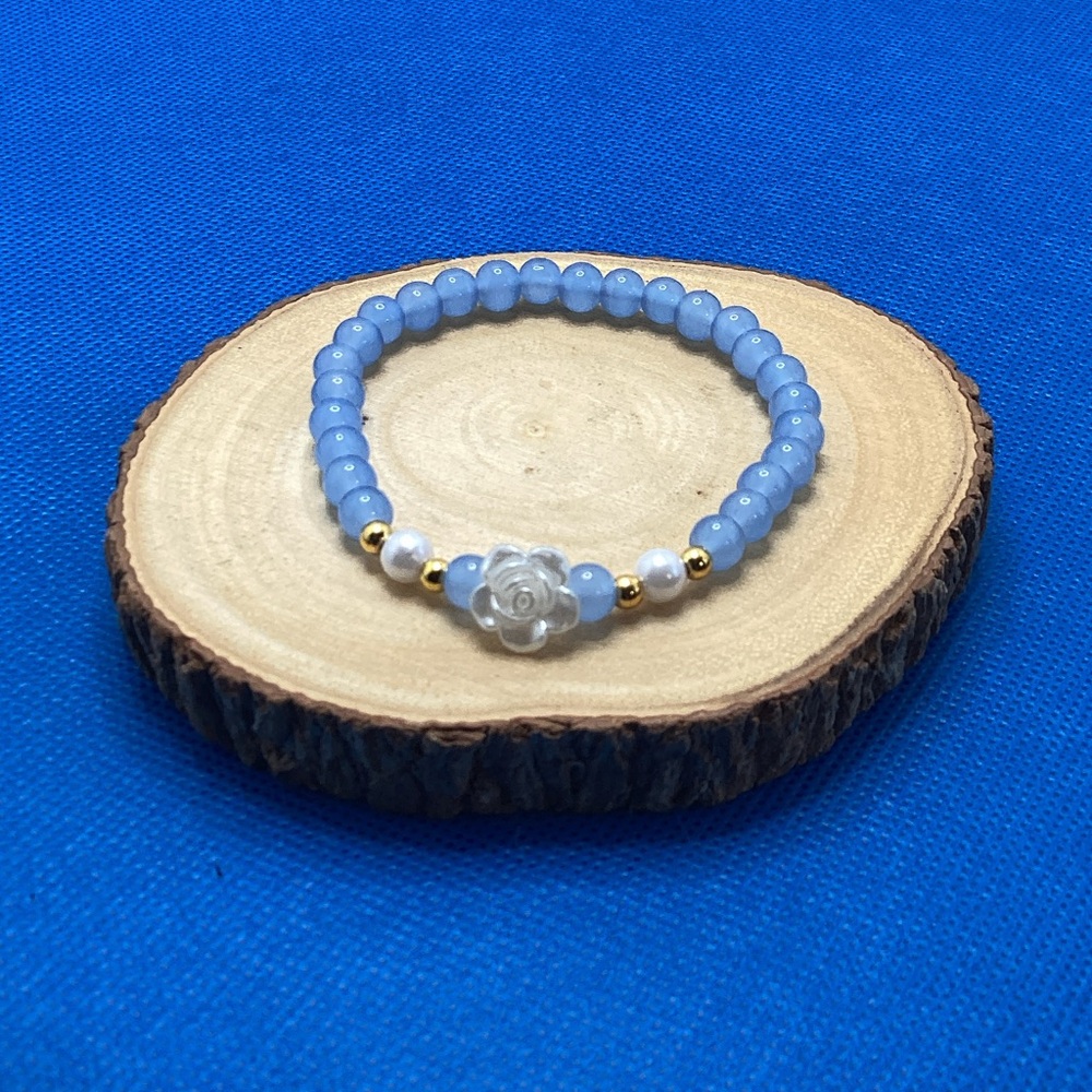 Bundle 🍋Elegant Aquamarine Blue Beaded Bracelet with Gold Accents